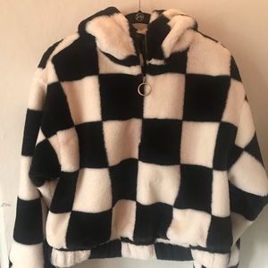 Checkered fuzzy quarter zip